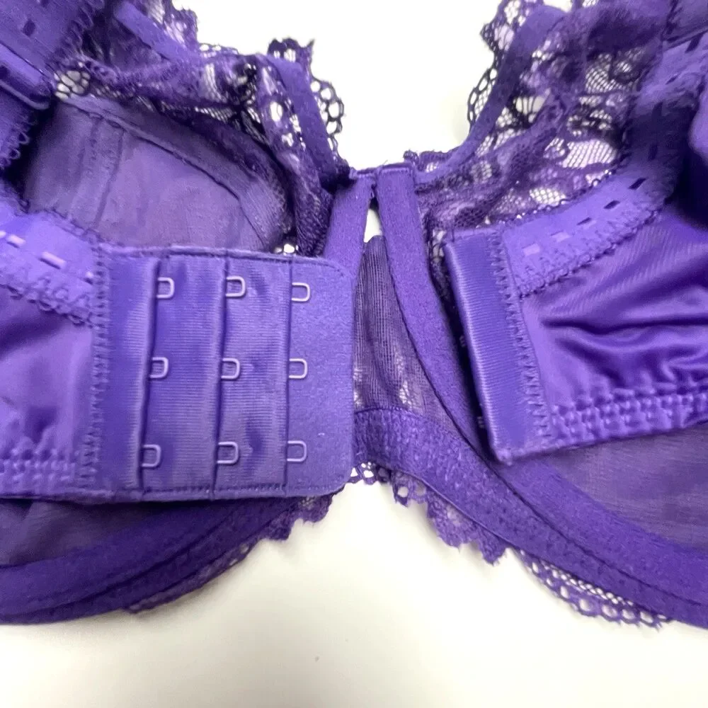 Delimira Purple Bra Lace Underwire Adjustable Back Closure Women's Size 40E